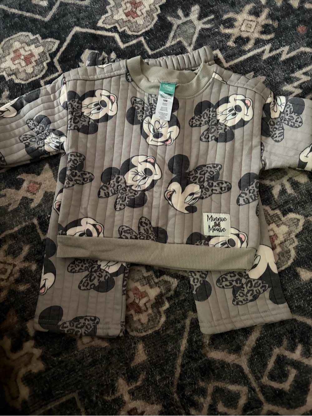 Disney Gray Minnie Mouse Quilted Pajama Set
